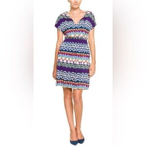 Tory Burch Arjeta Navy Blue Multicolor 100 % Silk dress, sz : small Pit